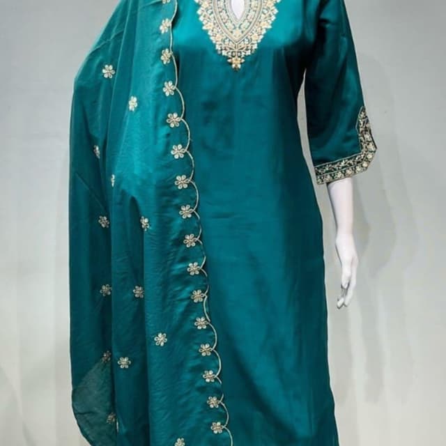 Teal, Gold Salwar Kameez with Dupatta