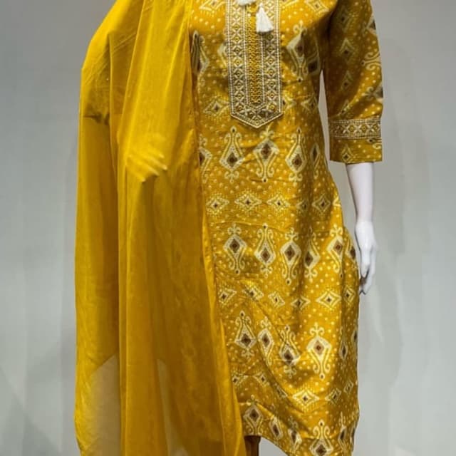Mustard Yellow, White, Brown Salwar Kameez