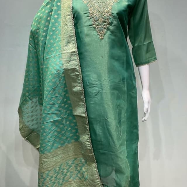 Green and Gold Salwar Kameez with Dupatta