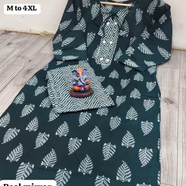 Dark Green and White Kurta with Pant