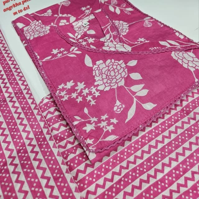 Pink and White Kurti and Pants