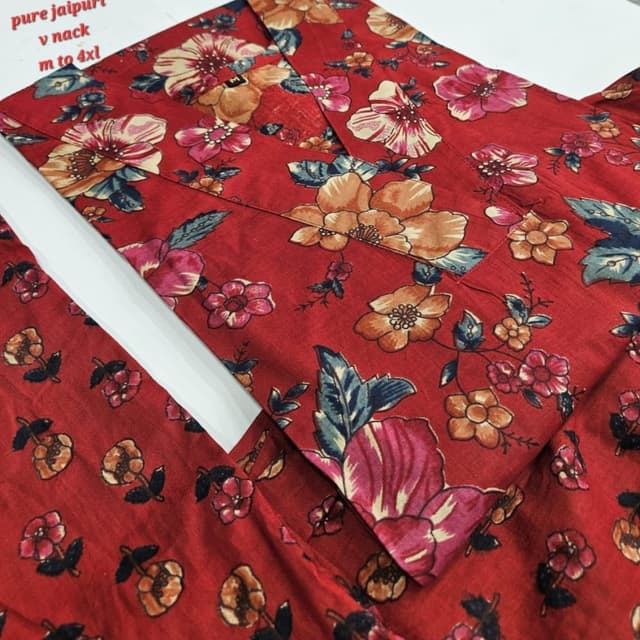 Red, with floral patterns in shades of pink, orange, and blue-green Dress or Top