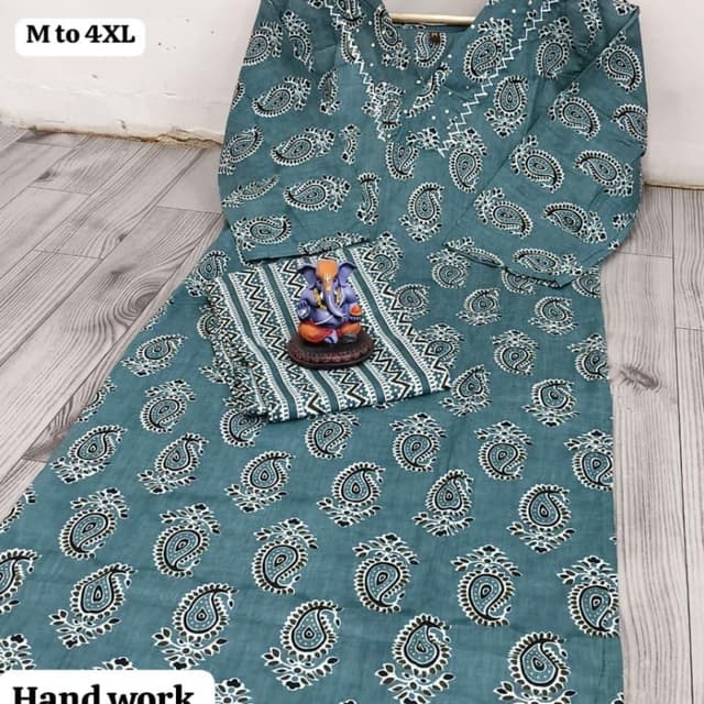 Teal, White, Brown, and Black Kurta