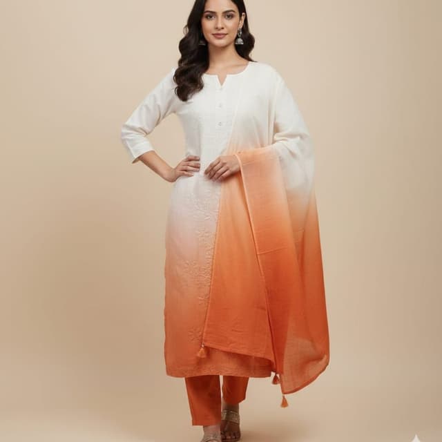 White and Orange Salwar Suit