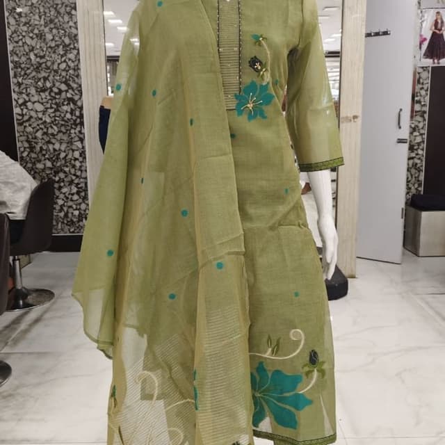 Olive Green, Teal, Black, White Salwar Kameez with Dupatta