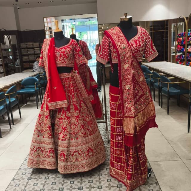 Red, Gold, and Beige Lehenga Choli, Saree
