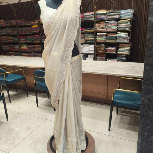 Ivory and silver Saree