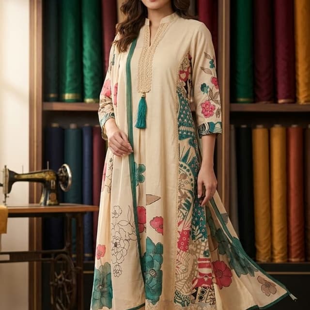 Beige, Teal, Pink, Green, Brown Kurta Set