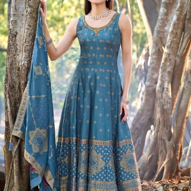 Teal, Gold, Pink Anarkali Suit