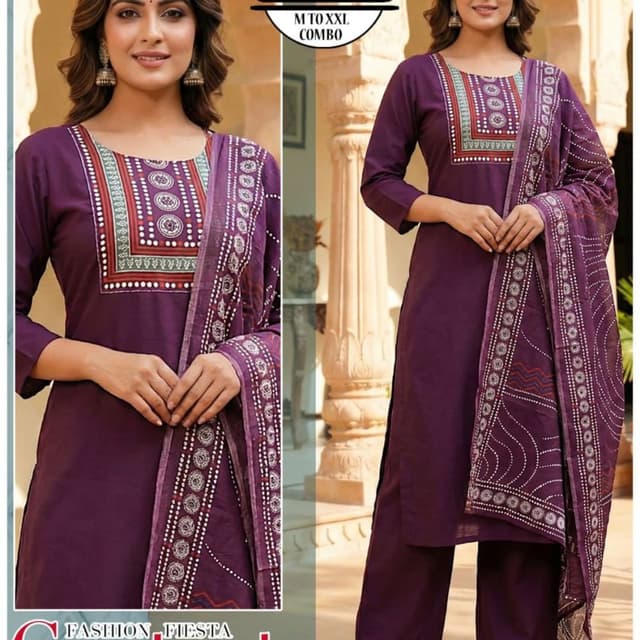 Deep purple with white, red, and green accents Salwar Suit Set