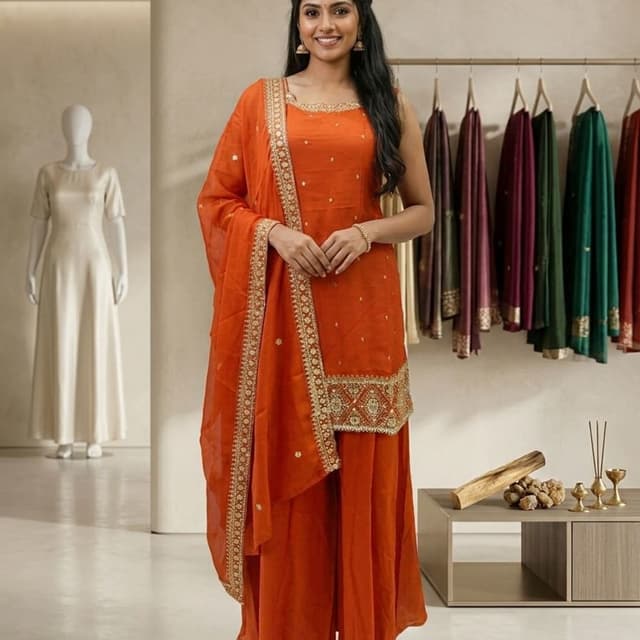 Orange and Gold Sharara Suit