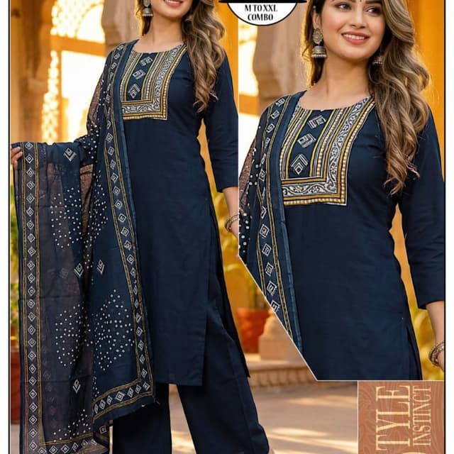 Navy Blue, Gold, White Salwar Kameez Set