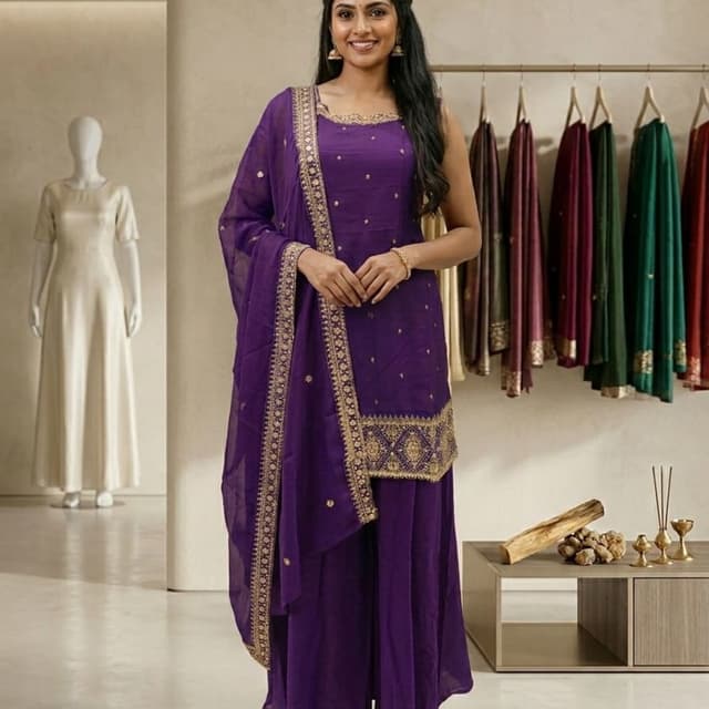 Purple and Gold Sharara Suit