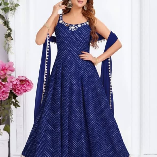 Blue and White Anarkali Suit