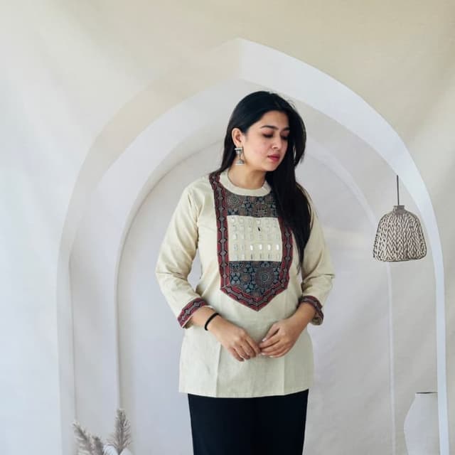 Beige, Red, Black, and Blue Tunic