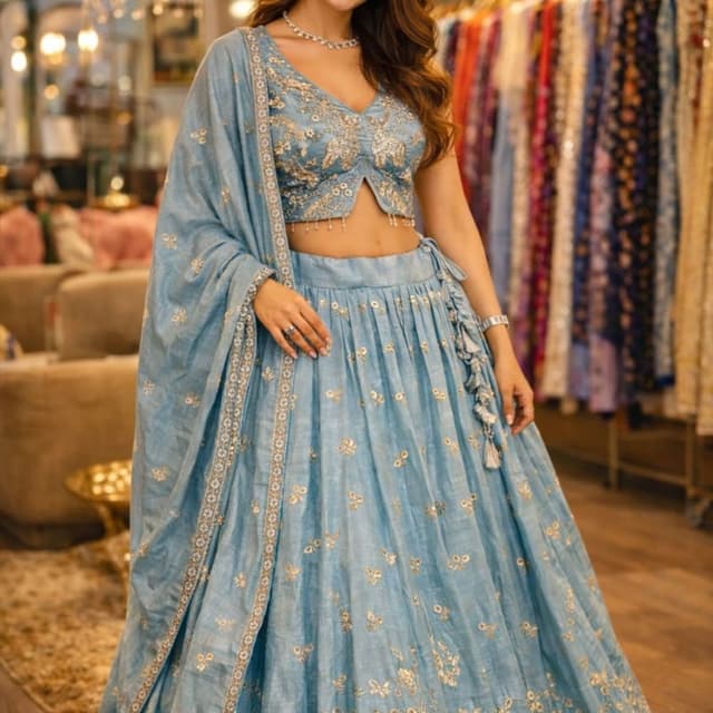 Blue and Gold Lehenga Choli