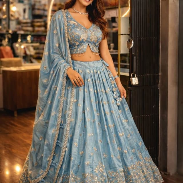 Blue and Gold Lehenga Choli