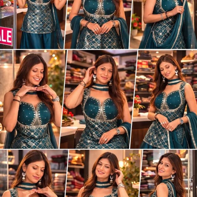 Teal and Gold Sharara Suit