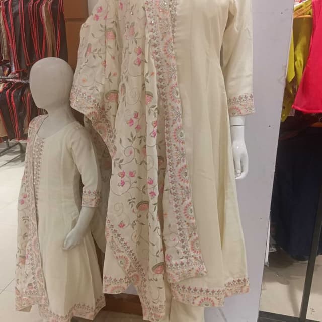 Ivory, Pink, Green, and Gold Anarkali Suit
