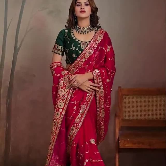 Red and Green Saree