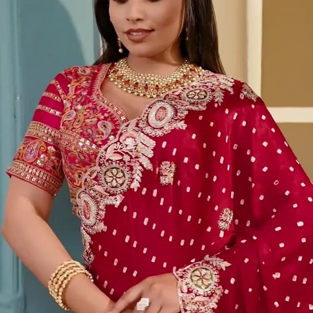 Red, White, Gold Saree