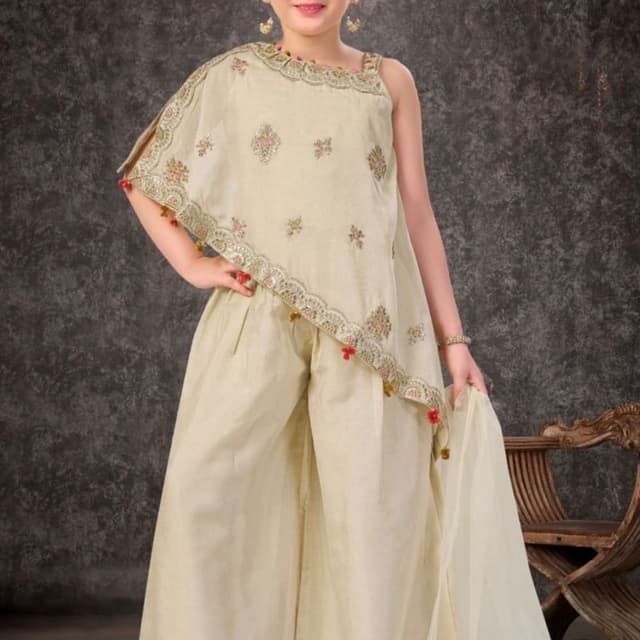 Ivory, Gold, Red Sharara Suit