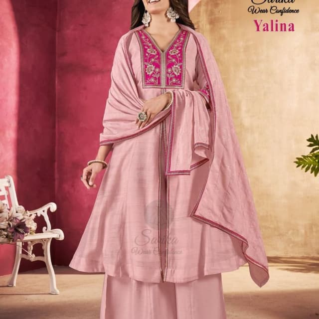Pink with Fuchsia and White accents Anarkali Suit