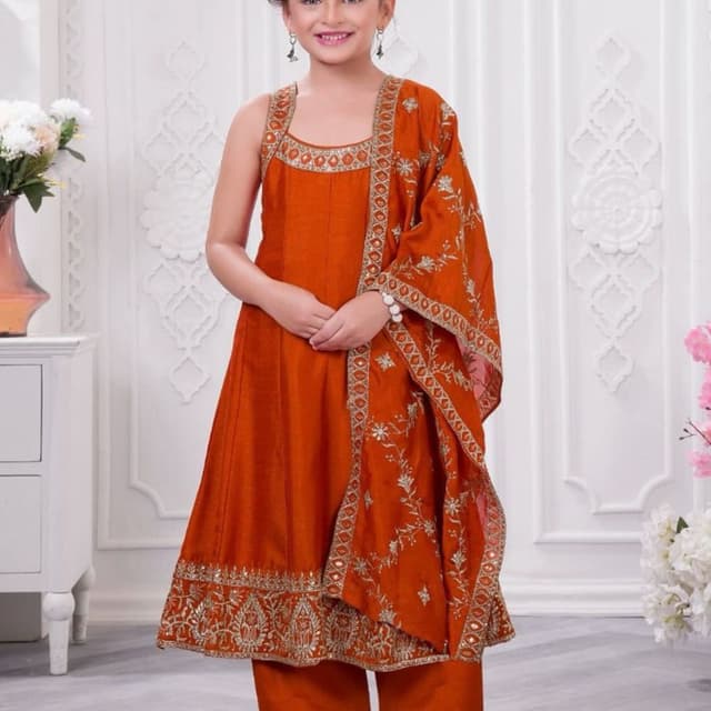 Orange and Gold Salwar Kameez