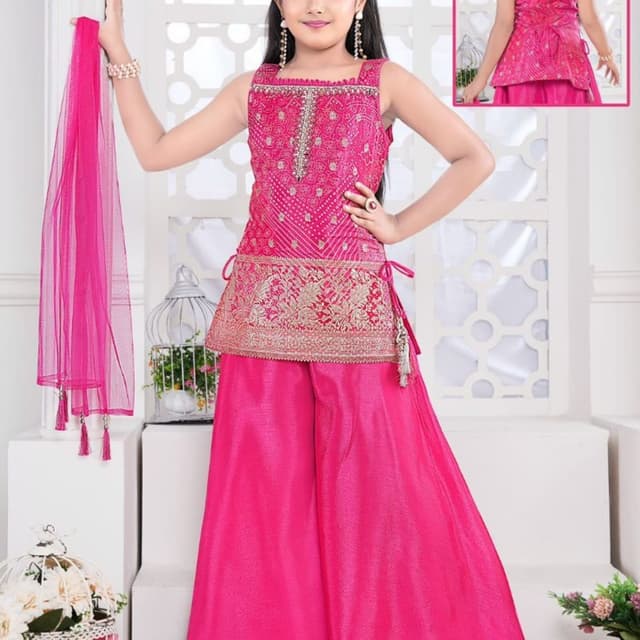 Pink, Gold Sharara Suit