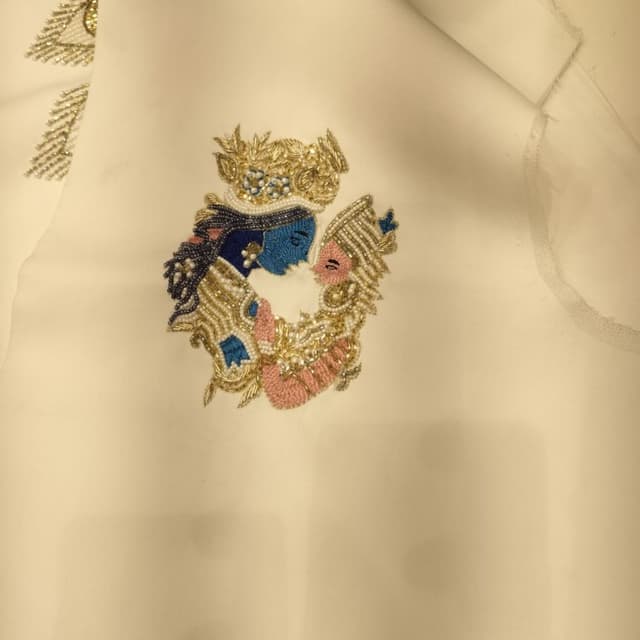 Ivory, gold, blue, pink Fabric Embellishment