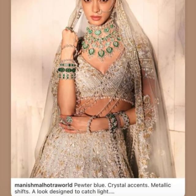 Pewter blue, silver, and emerald green Lehenga Choli