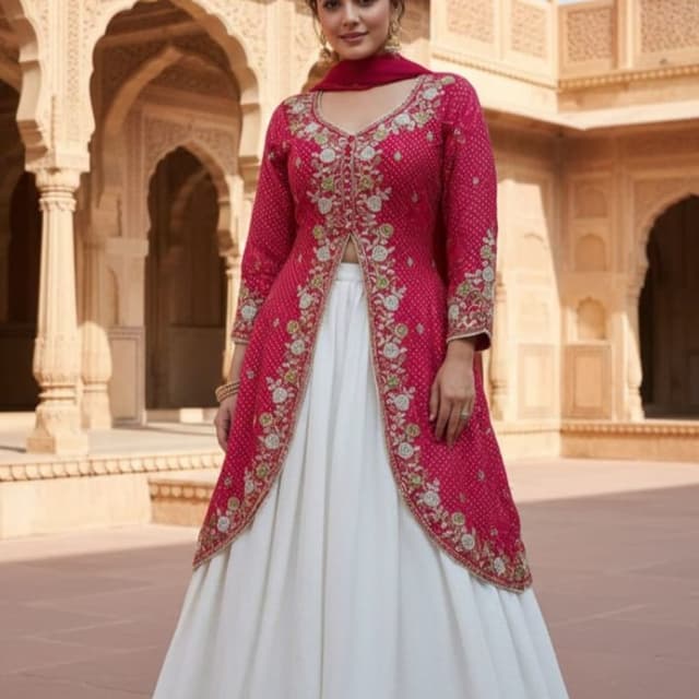 Red and White Lehenga Choli