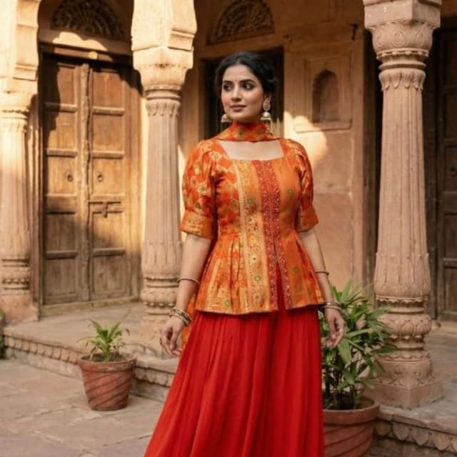 Orange and Gold Sharara Set