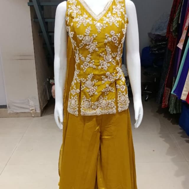 Mustard Yellow and White Sharara Suit