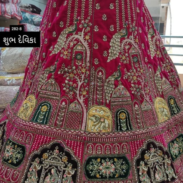 Magenta, Gold, Green, and Black Lehenga