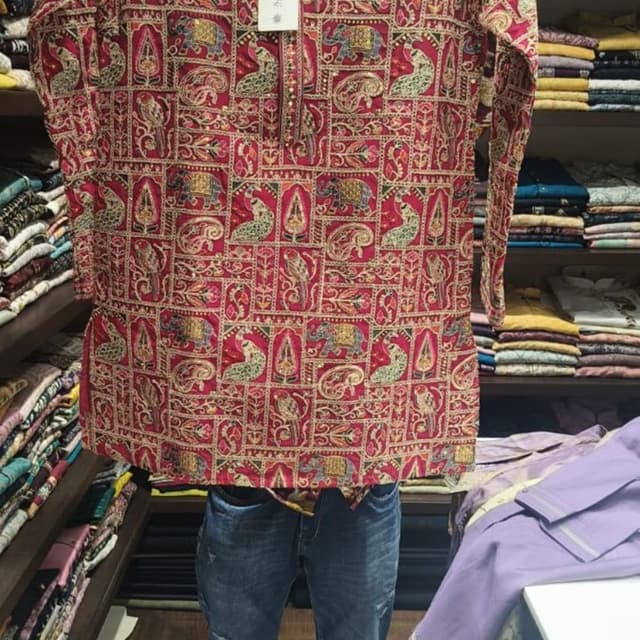 Red, Gold, Green, and hints of Blue Kurta