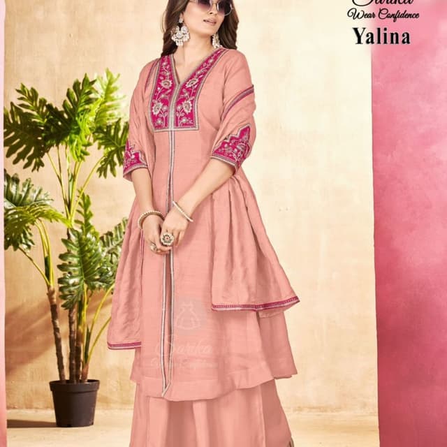 Peach, Pink, White Salwar Kameez
