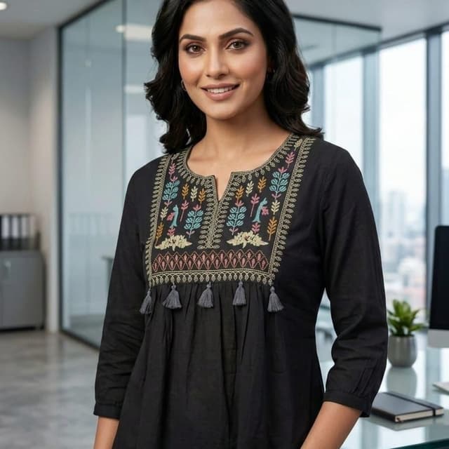 Black with multicolored embroidery Top/Tunic