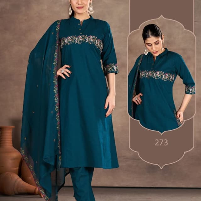 Teal, Multi-colored embroidery Salwar Suit