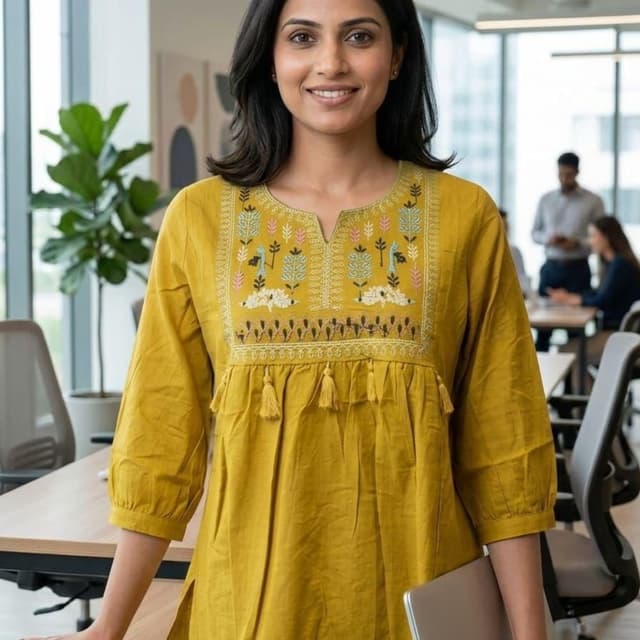 Mustard Yellow, White, Green, Pink Tunic