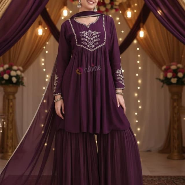 Deep Purple Sharara Suit