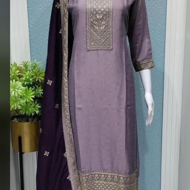 Mauve and Deep Purple with Gold accents Salwar Kameez with Dupatta