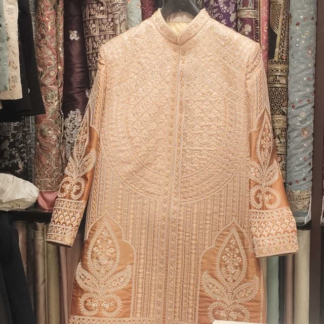 Peach, Gold Sherwani