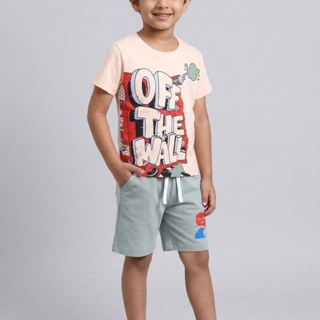 Peach, Grey, Red, White, Blue T-shirt and Shorts Set