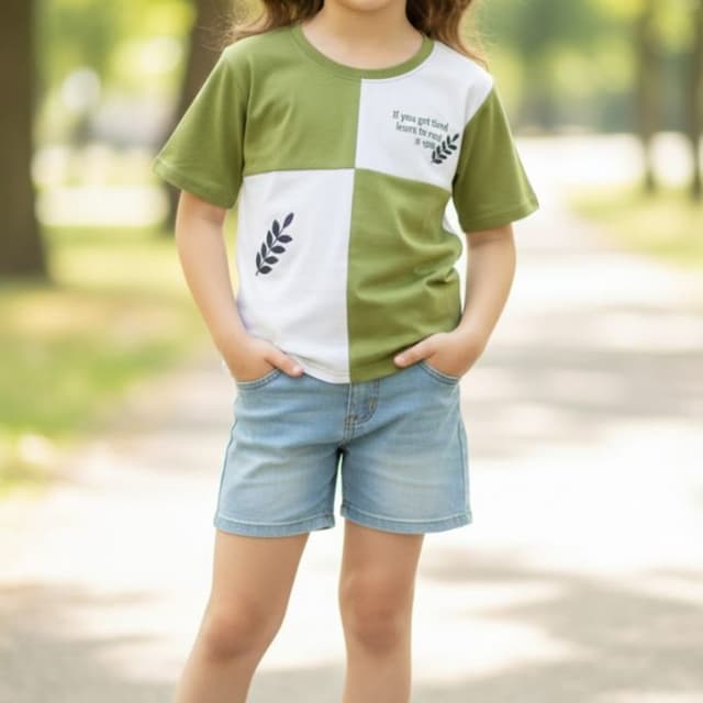 Green and White, Denim blue T-shirt and Shorts