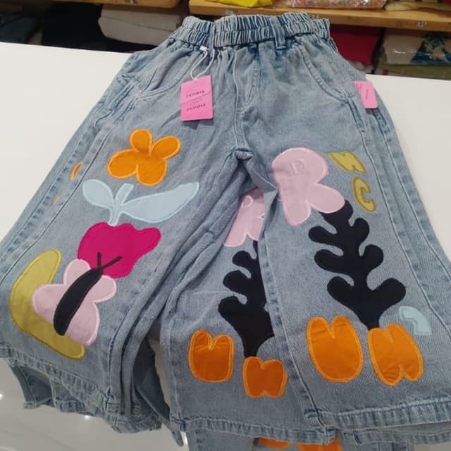 Light Blue, Orange, Pink, Black, Yellow, Light Blue Jeans