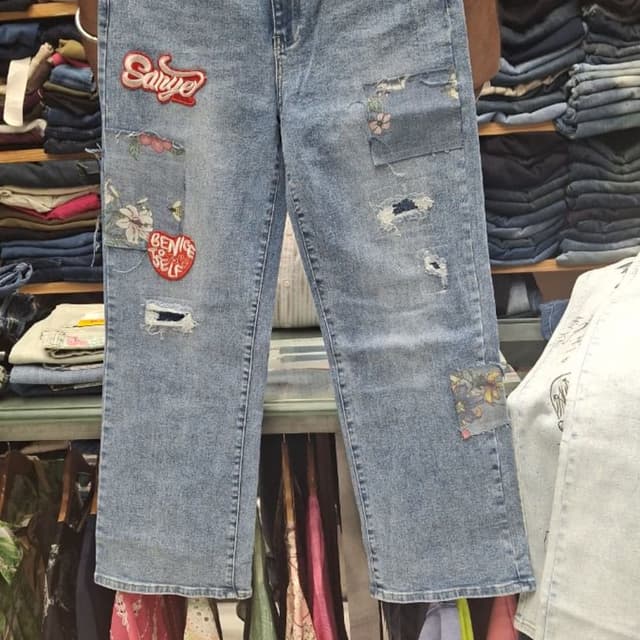 Light Blue, Patches of Multi-colored Jeans