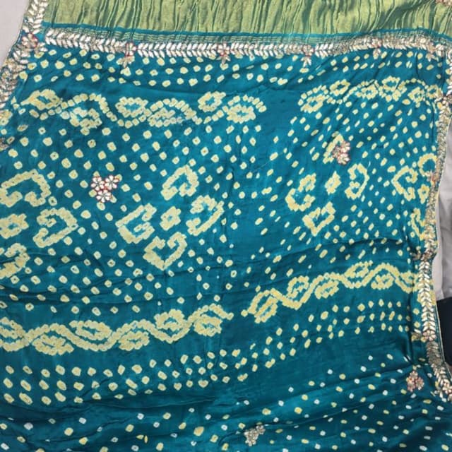 Teal, Yellow, Green, Silver Saree