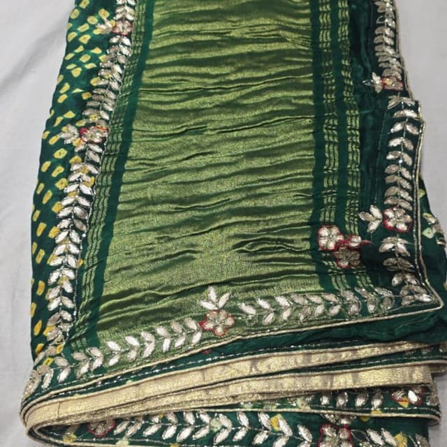 Green, Gold, Silver, Red Saree
