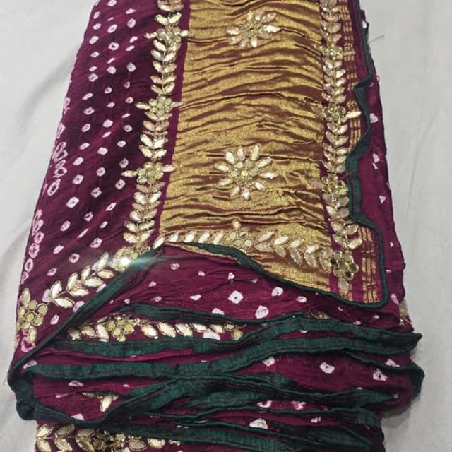 Maroon, Gold, Green Saree